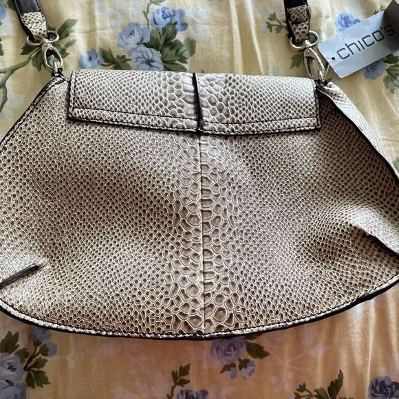 New - Chico's Reptile Print Off White/Tan Handbag - Picture 5 of 6
